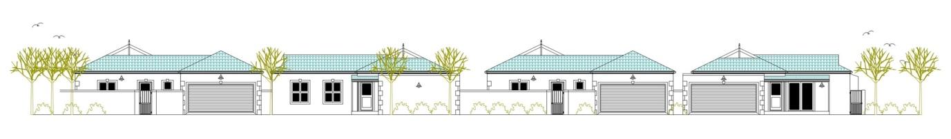 A white building with blue roofs

Description automatically generated