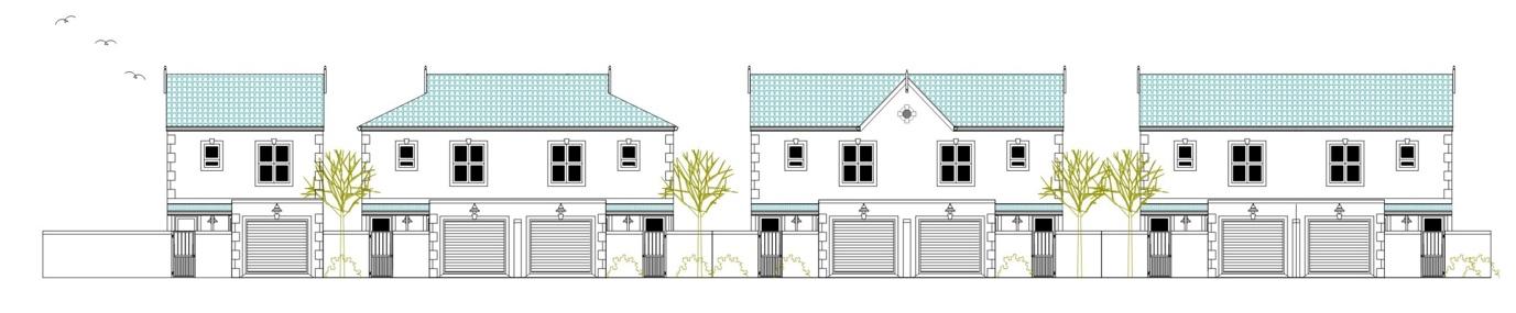 A house with a garage and a tree

Description automatically generated